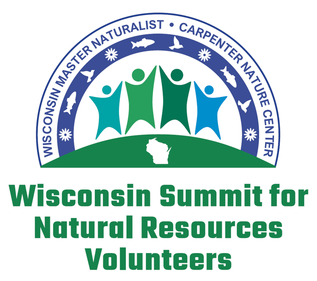 a logo with the words Wisconsin Master Naturalist, Carpenter Nature Center, and Wisconsin Summit for Natural Resources Volunteers.