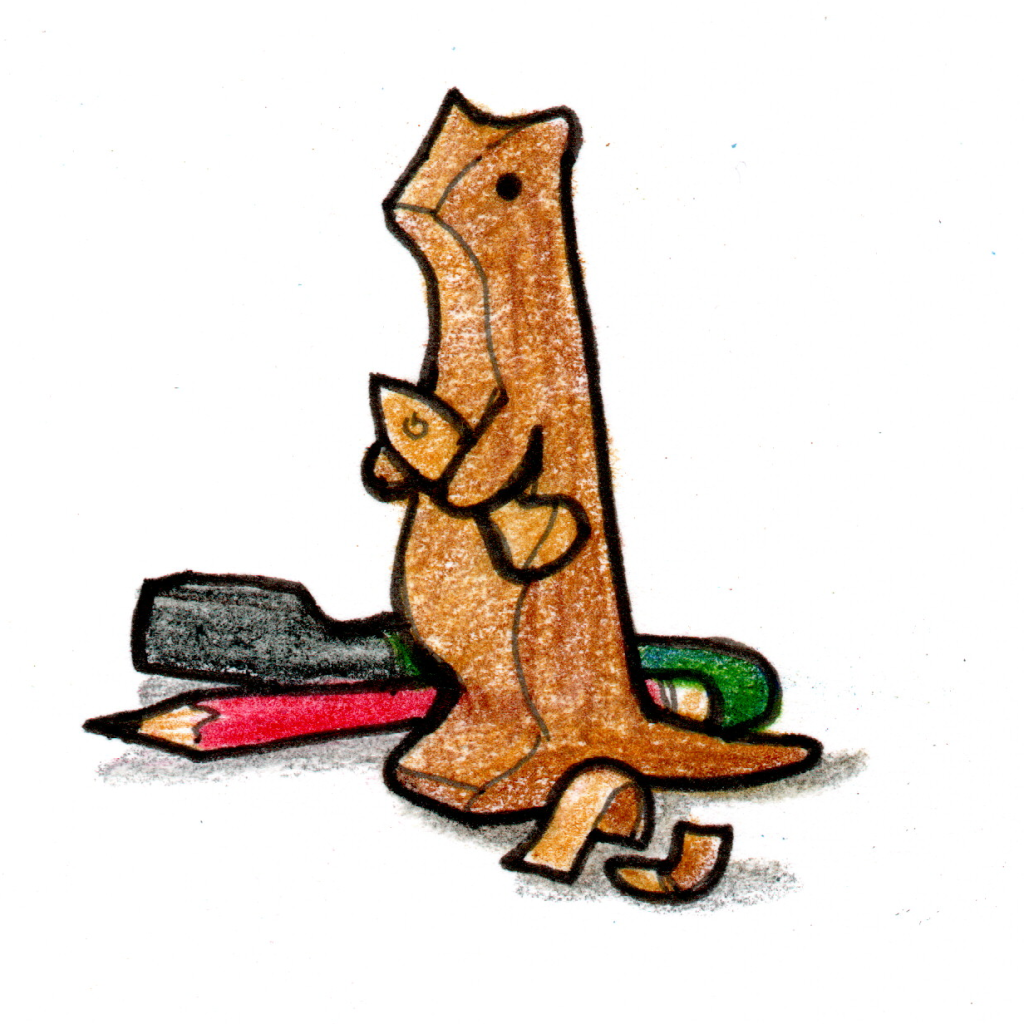 an illustration of a carved wooden weasel