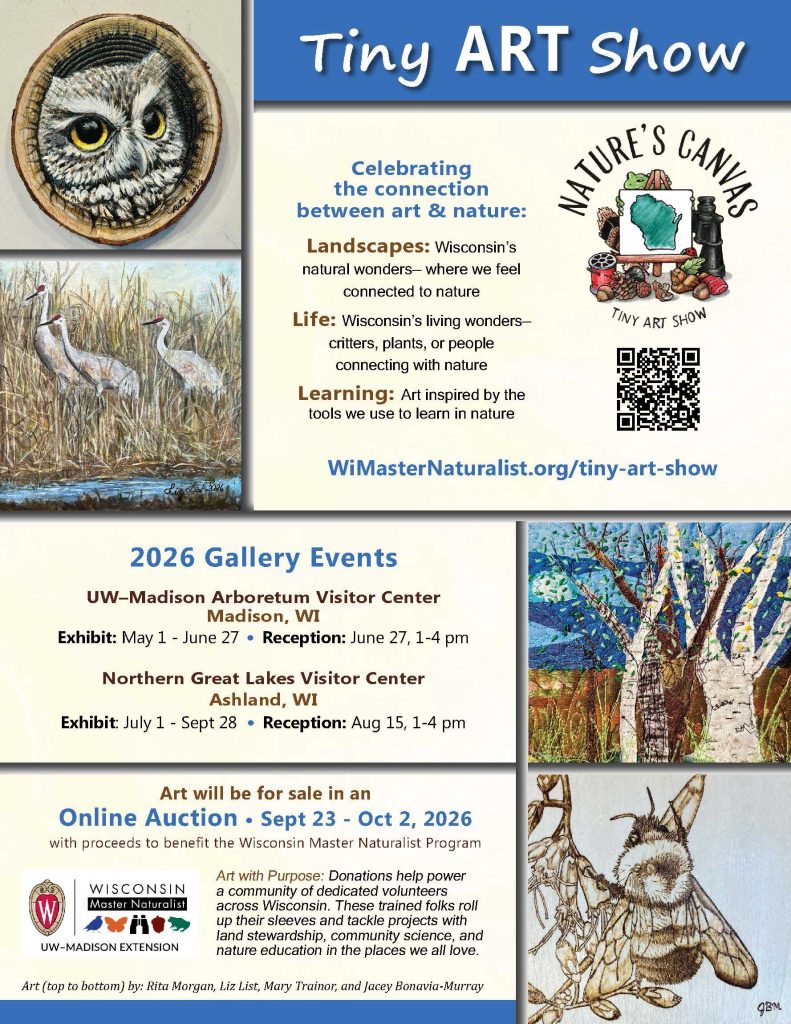 a thumbnail of the Tiny Art Show Galleries poster with examples of art and the gallery information.